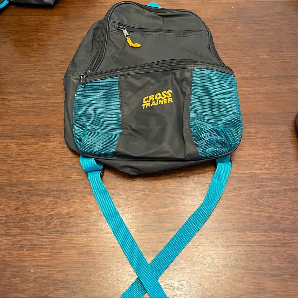 Vintage Cross Trainer School Backpack Black Teal 3 Embroidered Nylon Adjustable